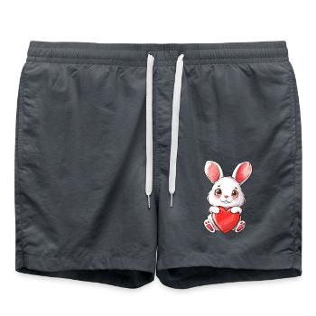 Adorable Bunny Holding Heart Illustration for - Badeshorts - Anthrazit - Vorne - AI Model Male 185 light (185cm)