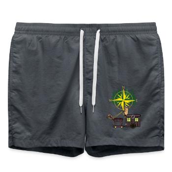 Erdnuss Kompass Reise Pferd Camping Abenteuer - Badeshorts - Anthrazit - Vorne - AI Model Male 185 light (185cm)