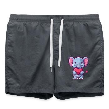 Adorable Elephant Holding Heart Cartoon - Badeshorts - Anthrazit - Vorne - AI Model Male 185 light (185cm)