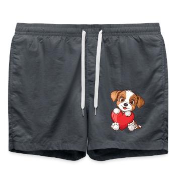 Adorable Puppy Holding A Heart - Swim Trunks - anthracite - Front - AI Model Male 185 light (185cm)