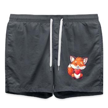 Adorable Fox Holding Heart Illustration - Badeshorts - Anthrazit - Vorne - AI Model Male 185 light (185cm)