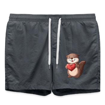 Adorable Otter Holding a Heart - Cute Animal - Badeshorts - Anthrazit - Vorne - AI Model Male 185 light (185cm)