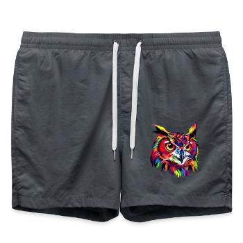 Owl Colorful Rainbow Colors Pop Art Owl Eagle Owl Owls - Swim Trunks - anthracite - Front - AI Model Male 185 light (185cm)