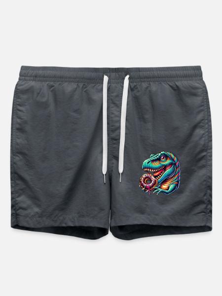 Süßer Dino T-Rex Donut Regenbogen Süßigkeit bunt - Badeshorts - Anthrazit