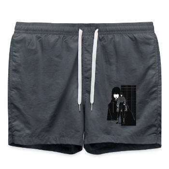 Stylish black and white illustration of modern woman - Swim Trunks - anthracite - Front - AI Model Male 185 light (185cm)
