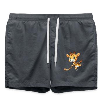 Cute Giraffe Playing Ice Hockey Cartoon Hockey Games - Swim Trunks - anthracite - Front - AI Model Male 185 light (185cm)