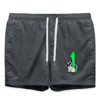 1 Year Old - School Enrollment - Lemur Motif - Number 1 - Swim Trunks - anthracite - Front - AI Model Male 185 light (185cm)