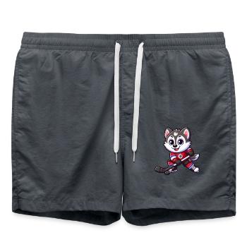 Niedlicher Husky Eishockeyspieler Cartoon - Badeshorts - Anthrazit - Vorne - AI Model Male 185 light (185cm)