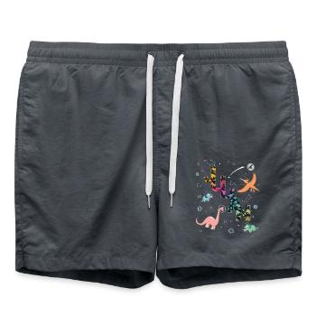 JULIAN - Beautiful boy name with dinosaur - Swim Trunks - anthracite - Front - AI Model Male 185 light (185cm)