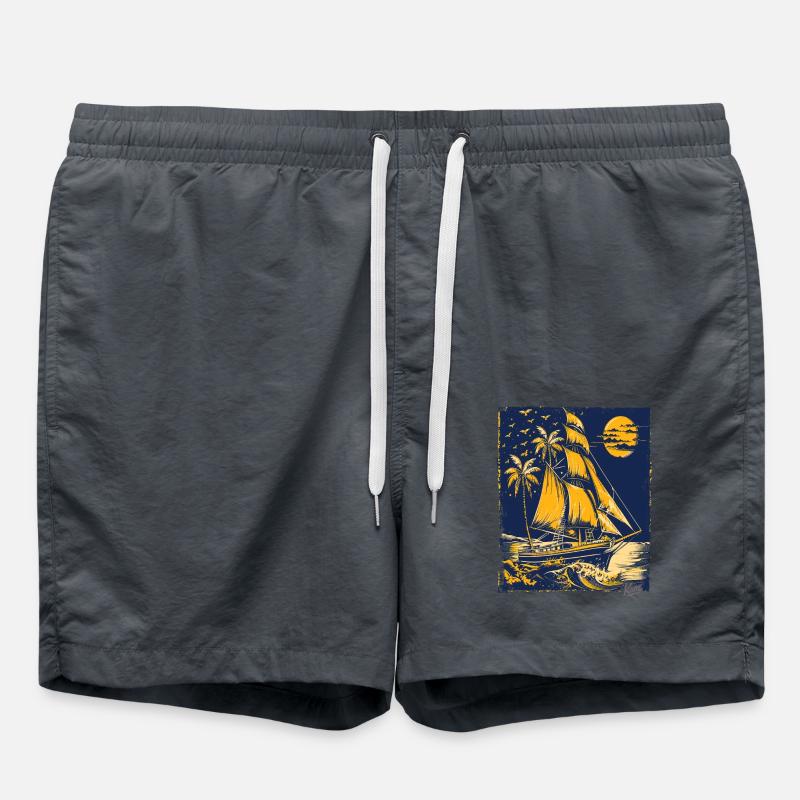 Voilier bleu et jaune - Short de bain - charbon