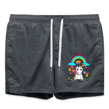 Regenbogen Einhorn Einhörner LGBT Pferd Pferde - Badeshorts - Anthrazit - Vorne - AI Model Male 185 light (185cm)