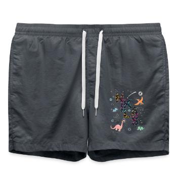 NIKLAS - Beautiful boy name with dinosaur - Swim Trunks - anthracite - Front - AI Model Male 185 light (185cm)