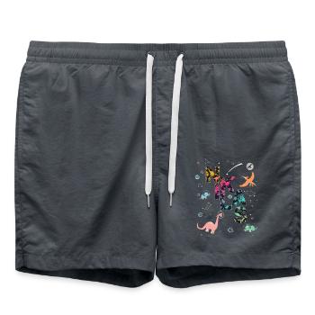 NIKLAS - Beautiful boy name with dinosaur - Swim Trunks - anthracite - Front - AI Model Male 185 light (185cm)