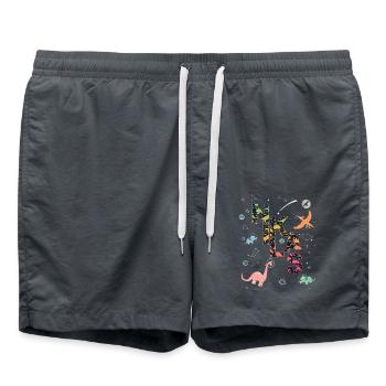 NIKLAS - Beautiful boy name with dinosaur - Swim Trunks - anthracite - Front - AI Model Male 185 light (185cm)