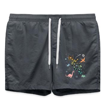 NIKLAS - Beautiful boy name with dinosaur - Swim Trunks - anthracite - Front - AI Model Male 185 light (185cm)