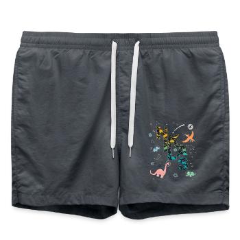NIKLAS - Beautiful boy name with dinosaur - Swim Trunks - anthracite - Front - AI Model Male 185 light (185cm)