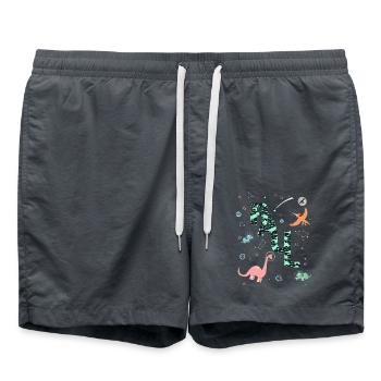 PAUL - Beautiful boy name with dinosaur - Swim Trunks - anthracite - Front - AI Model Male 185 light (185cm)