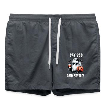Halloween Fotografin Geist mit Kamera und Spruch - Badeshorts - Anthrazit - Vorne - AI Model Male 185 light (185cm)