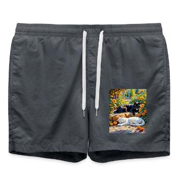 Herbstkatzen und Kürbisse Gartenszene Autumn Cats - Badeshorts - Anthrazit - Vorne - AI Model Male 185 light (185cm)