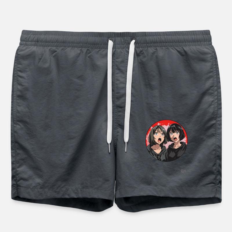 Zwei erstaunte Cartoon-Mädchen - Badeshorts - Anthrazit