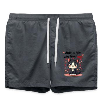 just a girl who loves cats black and white kitten - Swim Trunks - anthracite - Front - AI Model Male 185 light (185cm)