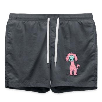 Der pinke, fröhliche Cartoon-Pudel - Badeshorts - Anthrazit - Vorne - AI Model Male 185 light (185cm)