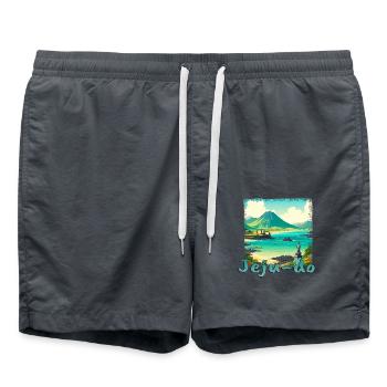 Jeju Insel Korea Sommer Urlaub Strand Grunge - Badeshorts - Anthrazit - Vorne - AI Model Male 185 light (185cm)