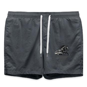 Reitschule "Reite oder Stirb", ein Pferde-Motiv - Badeshorts - Anthrazit - Vorne - AI Model Male 185 light (185cm)
