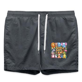 God Says I Am Niedliche Tiere für Kinder - Badeshorts - Anthrazit - Vorne - AI Model Male 185 light (185cm)
