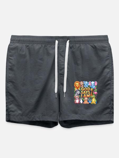 God Says I Am Niedliche Tiere für Kinder - Badeshorts - Anthrazit