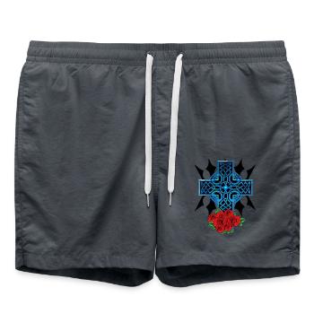 Halloween Kreuz Kreuze Kruzifix Rosen Tod Jenseits - Badeshorts - Anthrazit - Vorne - AI Model Male 185 light (185cm)