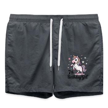 Licorne 7e anniversaire fille - Short de bain - charbon - Devant - AI Model Male 185 light (185cm)