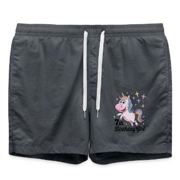 Licorne 7e anniversaire fille - Short de bain - charbon - Devant - AI Model Male 185 light (185cm)
