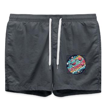 Dessin animé rétro Espace et planètes - Short de bain - charbon - Devant - AI Model Male 185 light (185cm)