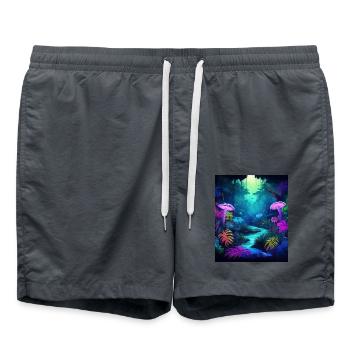 Neon Jungle with Glowing Mushrooms and Plants - Swim Trunks - anthracite - Front - AI Model Male 185 light (185cm)