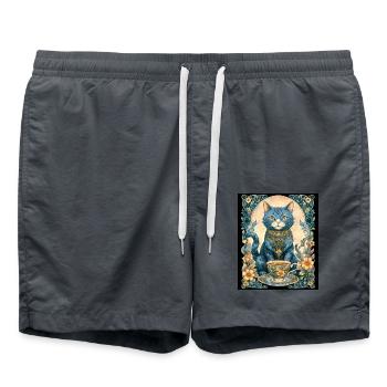 Élégant chat vintage avec tasse à thé élégant - Short de bain - charbon - Devant - AI Model Male 185 light (185cm)
