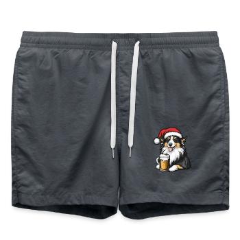 Border Collie Hund Bier Xmas Weihnachten - Badeshorts - Anthrazit - Vorne - AI Model Male 185 light (185cm)
