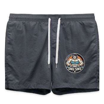 Starke Bodybuilding-Frau: "Tod durch Snu Snu" - Badeshorts - Anthrazit - Vorne - AI Model Male 185 light (185cm)