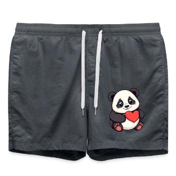 Adorable Cartoon Panda Holding a Heart - Swim Trunks - anthracite - Front - AI Model Male 185 light (185cm)