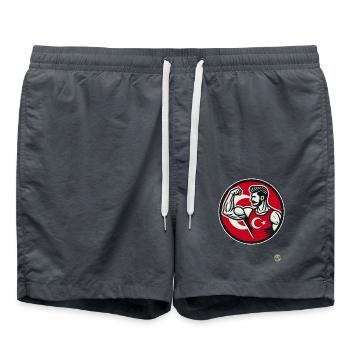 Starker und fitter Mann mit türkischer Flagge - Badeshorts - Anthrazit - Vorne - AI Model Male 185 light (185cm)