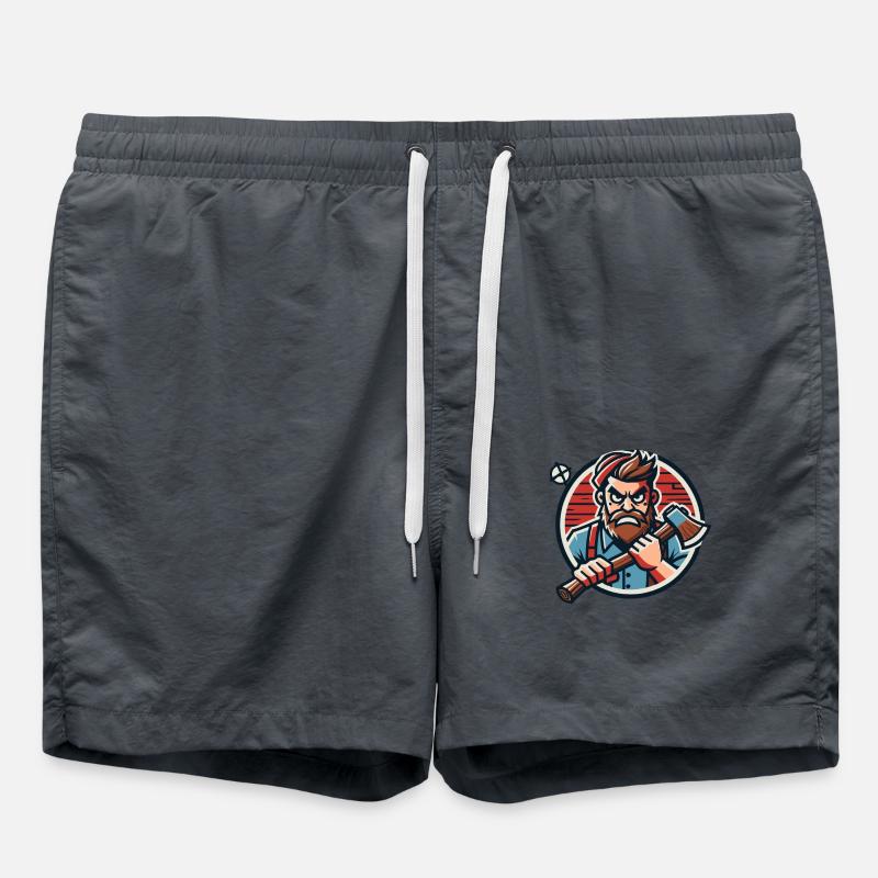 Crazy wild lumberjack with axe - Swim Trunks - anthracite