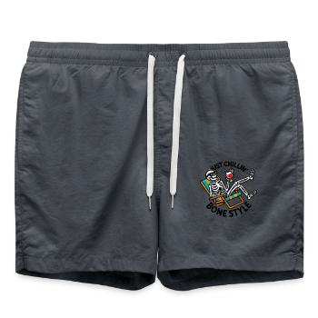 Just Chillin Bone Style Happy Scary Day Skelett - Badeshorts - Anthrazit - Vorne - AI Model Male 185 light (185cm)