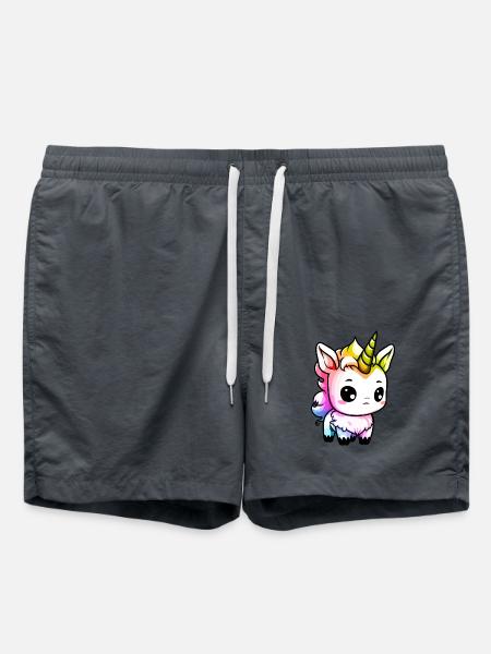 Einhorn Winter Tier Bunt Comic - Badeshorts - Anthrazit