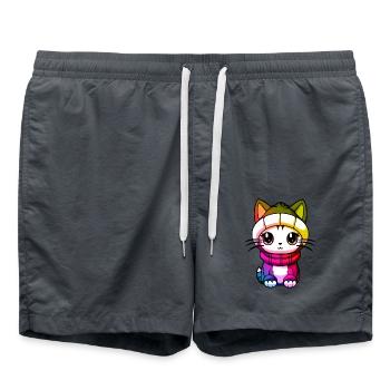 Cat Winter Animal Colorful Comic - Swim Trunks - anthracite - Front - AI Model Male 185 light (185cm)