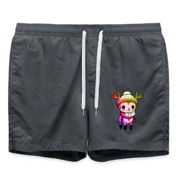 Reh Geweih Winter Tier Bunt Comic - Badeshorts - Anthrazit - Vorne - AI Model Male 185 light (185cm)