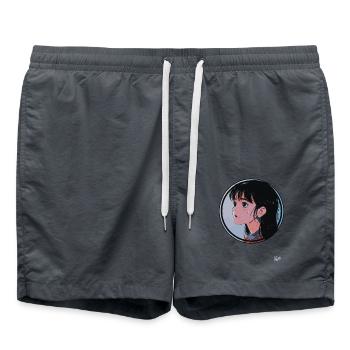 Japanese Cartoon Girl - Swim Trunks - anthracite - Front - AI Model Male 185 light (185cm)