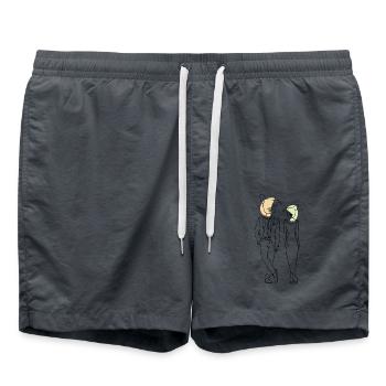 Elegant Couple Line Art with Animal Faces - Swim Trunks - anthracite - Front - AI Model Male 185 light (185cm)
