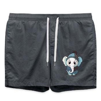 Éléphant mignon avec écharpe et chapeau à pompon. - Short de bain - charbon - Devant - AI Model Male 185 light (185cm)
