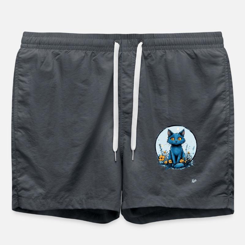 Blaue Katze mit gelben Blumen - Badeshorts - Anthrazit