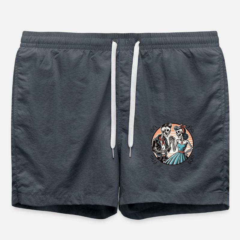 Retro Rockabilly Skeleton Pair - Swim Trunks - anthracite